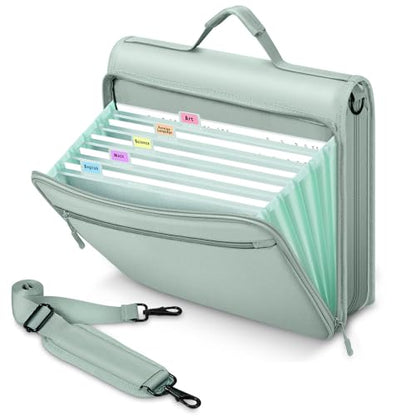 MoKo Zipper Binder, 2-Inch 3 Ring Binder with Multi-Pocket, 500 Sheet Capacity 5 Tab Expanding File Folder, Zipper Bag for School Office, Handle & Shoulder Strap - Green - color: Green