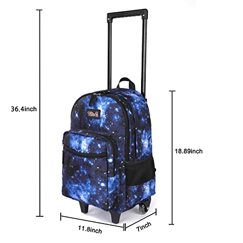 Tilami Rolling Backpack 18 inch Double Handle with Lunch Bag Wheeled Kids Backpack for Girls and Boys, Galaxy Blue - color: Galaxy Blue