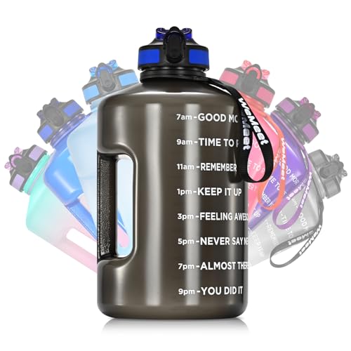 WEMEET 128oz Water Bottle with Time Marker, BPA Free, 1 Gallon Motivational Sports Water Bottle with Straw, for Sports, Outdoor Activities, Fitness Enthusiasts (Black) - color: Black