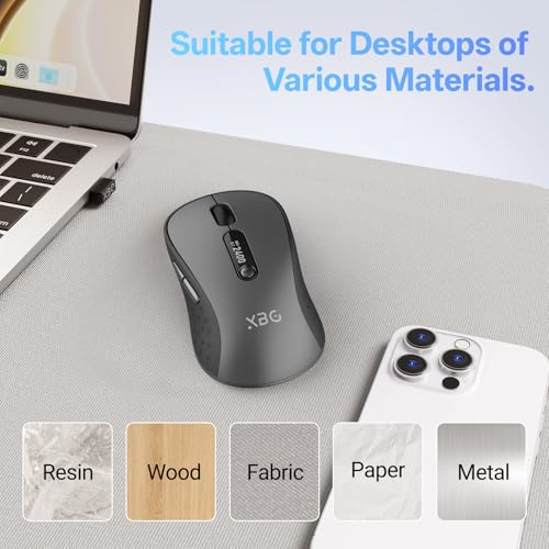 XBG B15pro Wireless Bluetooth Mouse, Bluetooth 5.0/4.0 & 2.4G Tri-Mode, Type-C Rechargeable with LED Screen Display, Ergonomic Silent Click for Laptop/PC/Tablet, Multi-Device & Office Use - style: B15 Pro-Black