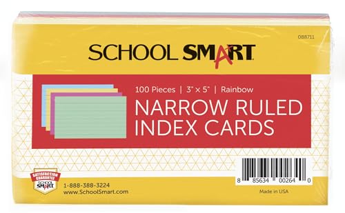 School Smart Ruled Index Cards, 3 x 5 Inches, Assorted Colors, Pack of 100 - color: Assorted, size: 3 x 5 Inches