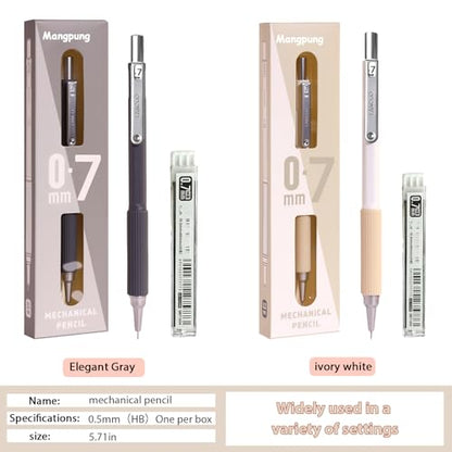 2Pcs 0.7 mm Metal Mechanical Pencils Set,Lead Drafting Pencil with 2 Tube Lead Refills for Art Writing, Sketching Drawing - size: 0.7mm