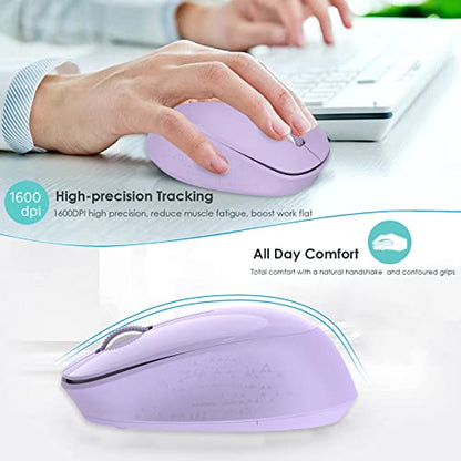 YXLILI Wireless Mouse for Laptop Ergonomic Computer Cordless Mice Portable Silent Optical Mouse with USB Receiver, 1600DPI for Laptop Windows Chromebook Mac Notebook Desktop (Purple)