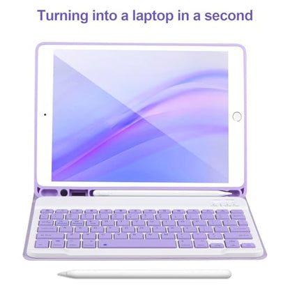 AHYWTAN Keyboard Case for iPad 9/8/7th Gen 10.2’’,Case with Keyboard ipad 10.2 inch,Detachable Bluetooth Keyboard with Pencil Holder,Purple - color: Purple