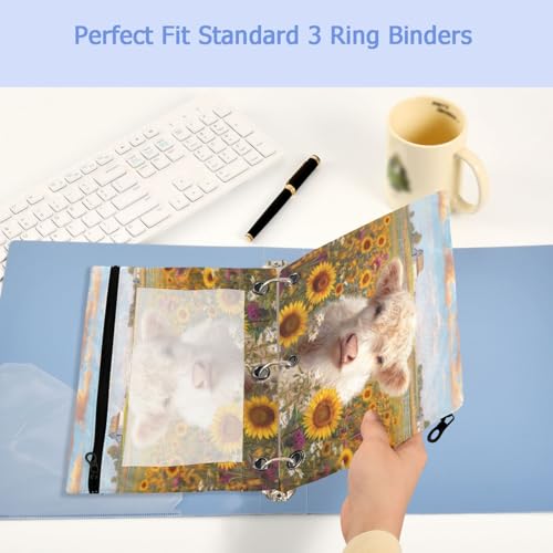 Studying 2 Pack Sunflower Field White Highland Cow 3 Ring Binder Pencil Pouch Bags,Clear Window Zipper Storage Case for Boys Girls School Office Supplies Cosmetics Organizers - color: Multi-highland Cow