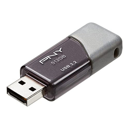 PNY 512GB Turbo Attache 3 USB 3.2 Flash Drive 100MB/s, Silver (Pack of 1) - size: 512GB