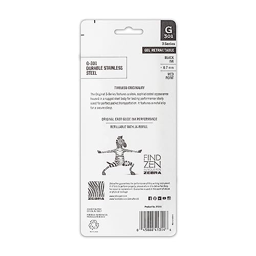 Zebra Pen STEEL G-301 Retractable Gel Pen, Black Ink, 0.7mm, 4-Pack - color: Black C