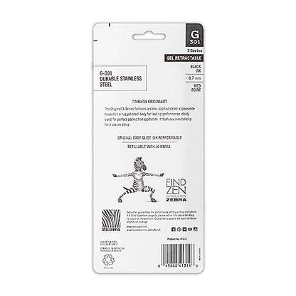 Zebra Pen STEEL G-301 Retractable Gel Pen, Black Ink, 0.7mm, 4-Pack - color: Black C
