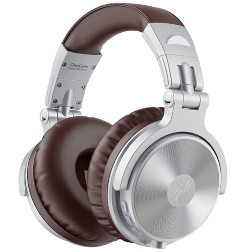 OneOdio Bluetooth Over Ear Headphones, 110 Hrs Wireless/Wired Stereo Sound Foldable Headsets with Deep Bass 50mm Neodymium Drivers for PC/Phone/Tablet - Studio Wireless Pro C, Silver - color: Silver