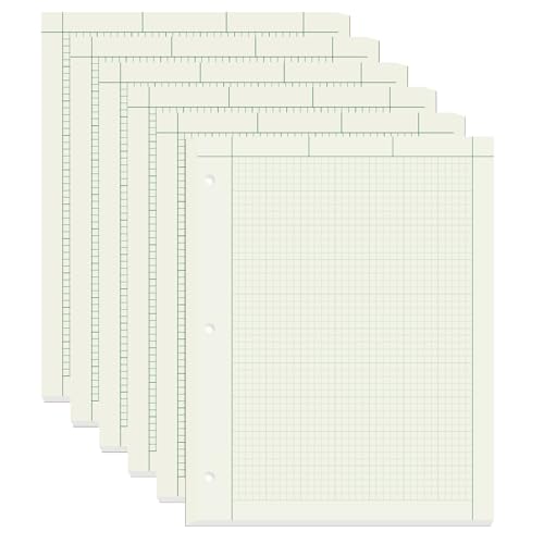 Engineering Paper Notebook, 5X5 Quad Ruled, 8.5X11 Inch, 600 Sheet | Engineering Computation Pad, Engineering Graph Paper,3-Hole Punched, Green Tint, 100 Sheets Per Pack, 6 Pack