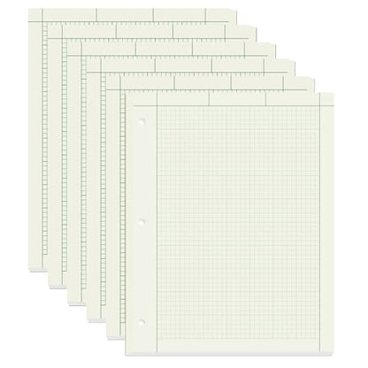 Engineering Paper Notebook, 5X5 Quad Ruled, 8.5X11 Inch, 600 Sheet | Engineering Computation Pad, Engineering Graph Paper,3-Hole Punched, Green Tint, 100 Sheets Per Pack, 6 Pack