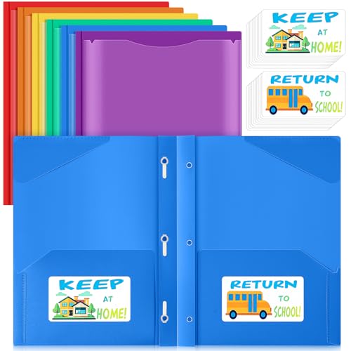 Henoyso 24 Set Take Home Folders with Clear Front Pocket, School-to-Home Communication Folder Bulk for Back to School Classroom, Heavy Duty Plastic Parent-Teacher Homework Folders (Rainbow) - color: Rainbow
