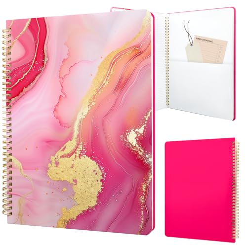 Cute Spiral Notebook journal A4 Aesthetic Pretty Design for Women Girls Kawaii with Pocket, 8.5 x 11 inch, Graph, Marble - color: Pink Marble, style: Graph