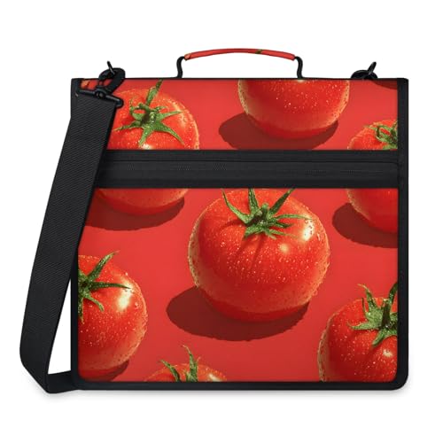 Vegetable Tomato Food Zipper Binder, 3 D-Ring Expanding File Folder with Handle & Adjustable Shoulder Strap, 400 Sheets Capacity Multi-Pocket Organizer for 13 Inch Laptop - color: Vegetable Tomato Food