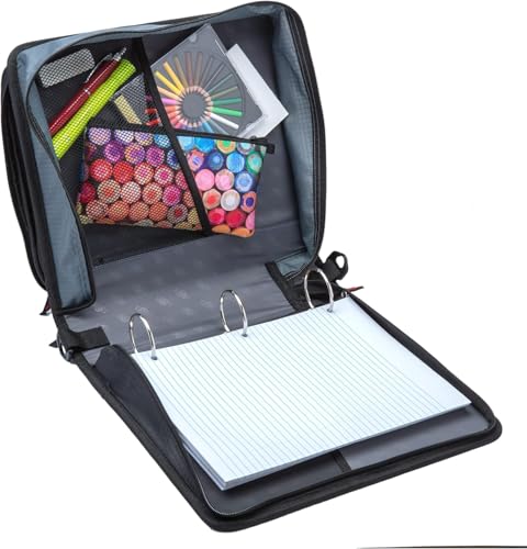 Case-it 2 Inch 3 O-Ring Zipper Binder with Padded Laptop Case Workstation, Shoulder Strap, LT-117, Black - color: D Black / Multi, size: 36 Pack