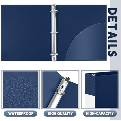 Henoyso 36 Pcs Navy Blue 1.5 Inch 3 Ring Plastic Binder Bulk, 1 1/2 Inch Soft Flexible Binders Three Round Rings Fit 8.5x11 Papers for School Office Home File Organization Supplies - color: Navy Blue