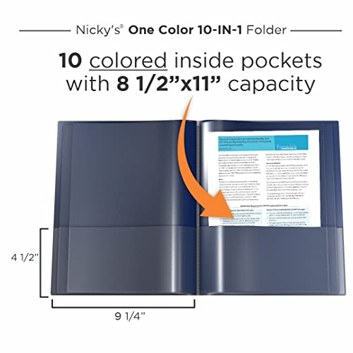 Nicky's® Multi Pocket Organizer, 10 or 14 Page Folder, Waterproof, Patented Tear-Resistant, Flexible Plastic, Proudly Made in USA, Binder Substitute. (10-in-1 Navy Blue) - color: 10-in-1 (Navy Blue)