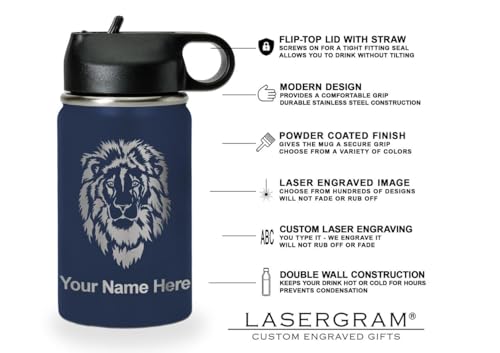 LaserGram Personalized Water Bottle, Grad Cap Class of 2023, 2024, 2025, 2026, 2027, Stainless Steel Double Wall Vacuum Insulated with Flip Top Straw, Custom Engraved Gift (12oz / 335ml Navy Blue) - color: Navy Blue, size: 12 Ounces