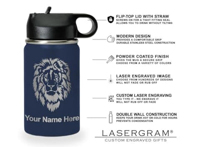 LaserGram Personalized Water Bottle, Grad Cap Class of 2023, 2024, 2025, 2026, 2027, Stainless Steel Double Wall Vacuum Insulated with Flip Top Straw, Custom Engraved Gift (12oz / 335ml Navy Blue) - color: Navy Blue, size: 12 Ounces