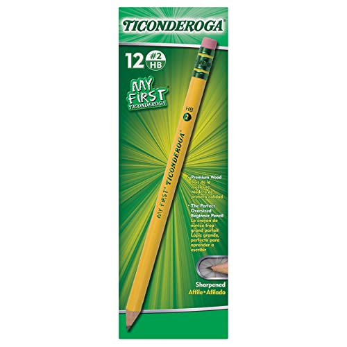 Ticonderoga My First Tri-Write Wood-Cased Pencils, Neon Colors, 12 Count (X13012) My First Pencils, Wood-Cased Soft, Pre-Sharpened, 12 Count (X33312)