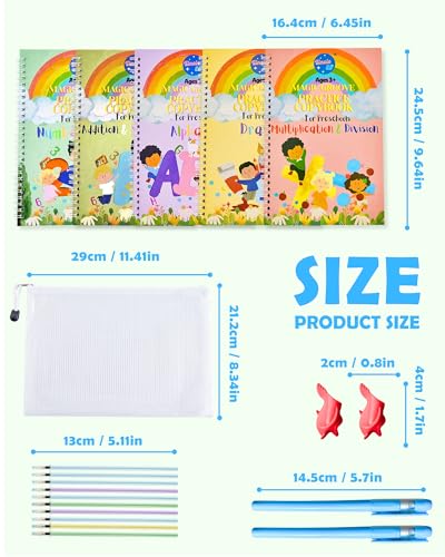Large Magic Handwriting Practice Copybook, Grooved Handwriting Practice for Kids 3-8, Toddler Writing Practice, Math Calligraphy, Letter Tracing, for Preschool, The Beginner Kit - style: The Beginner Kit