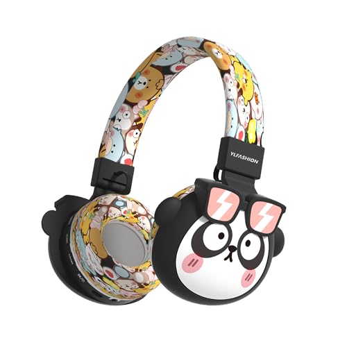Beerus Kids Bluetooth Headphones, 85dB Volume Limiter, Bluetooth 5.4 & 20H Playtime, Ultra-Soft Foldable Over-Ear Headset with Mic, FM/TF Mode, Cute Animal Design for School Travel - color: Black Panda