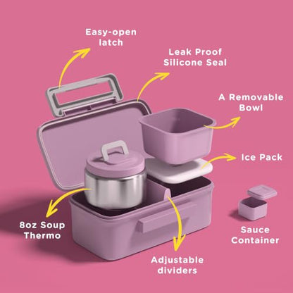 JXXM Lunch Box for Kids With 8oz Soup Thermo, Leak-proof Lunch Container with 2 Compartments, Thermo Food Jar Food Containers for Back to School Girls Boys (Purple Mermaid) - color: Purple Mermaid