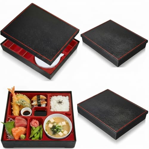 Teenyyou 4 Pcs 12 x 9.5 x 2.2 inches Japanese Bento Box 6 Compartments and Bowl Divided Japanese Food Presentation with Greaseproof Restaurant Bento Tray Sushi Tray Gift for Sushi Home Restaurant - style: 6 Compartments and Bowl