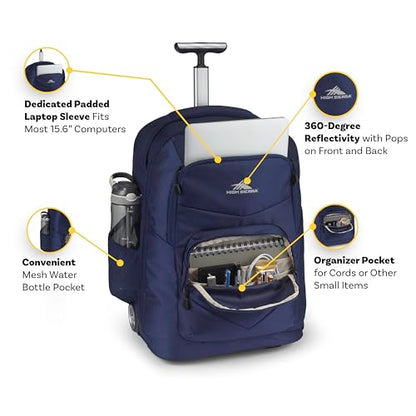 High Sierra Freewheel Pro Wheeled Backpack with 360 Degree Reflectivity, Adjustable Handle, Large Main Compartment, and Laptop Sleeve, Aquamarine