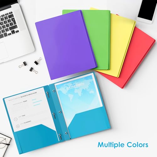 2 Pocket Plastic Folders with 3 Prongs, 5 Pack, Letter Size | Durable poly folders with two roomy pockets for organizing school supplies, homework, reports, and office documents.