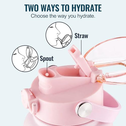 OLDLEY 18oz Insulated Water Bottle with 2-in-1 Straw & Chug Lid, Leakproof Stainless Steel Bottle, Cup Holder Friendly Vacuum Water Bottle for Travel, and School,Pink - color: Pink