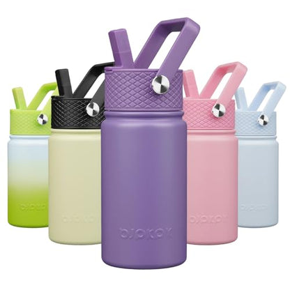 BJPKPK Insulated Water Bottle, 15oz Stainless Steel with Straw Lid | Leak Proof, BPA-Free, Vacuum Insulated, Keep Drink Cold & Hot, Metal Water Bottle for Travel, Gym, Office, Cupholder Friendly - color: Iris, style: N-15oz-Color Lid