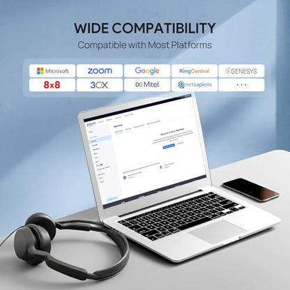 Yealink UH42 USB-C/A Headset with Noise Cancelling Mic, Wired Headphones for PC Computer Laptop, Compatible with Zoom Teams, Comfort Ear Cushions, Stereo Sound, in line Controls - color: Stereo, style: All Platforms USB-C & USB-A