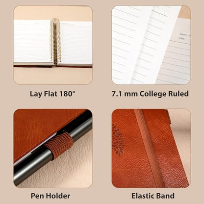 Yoment Hardcover Spiral Notebook 8.5" x 11" Leather 5 Subject Notebook College Ruled with Dividers Tabs 300 Pages Large Spiral Journal Notebooks for Work School Note-Taking Business, Brown - color: Brown
