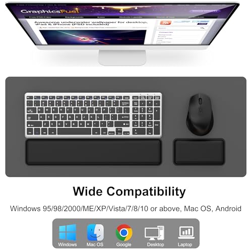 Ultra Slim Quiet Silent Wireless Keyboard and Mouse Combo with Magnetic Wrist Rest, Rechargeable Quiet Full-Size Keyboard and Mouse Combo Set Ultra Slim Design for Computer, Mac, Laptop, PC