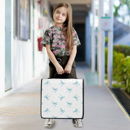 Zipper Binder Bag 3 Ring File Folder Portfolio Organizer Zippered Binder Bags with Strap Fits Laptop Women Men - color: 21-delicate Bow Dot