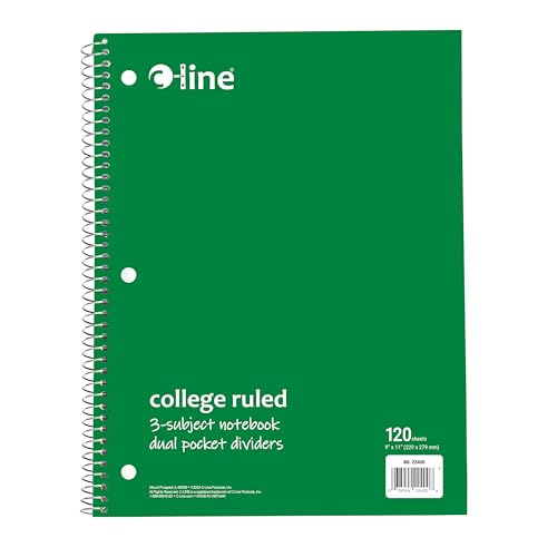 C-Line 3-Subject Notebook, College Ruled, 1 Notebook, Color May Vary (22400)