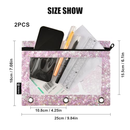 Personalized Pencil Pouch for 3 Ring Binder Pink Pearl Glitter Sequins Custom Pencil Pouches Case Binder Cosmetic Bag 2 Pack for Office School College Supplies - color: Pink Pearl Glitter