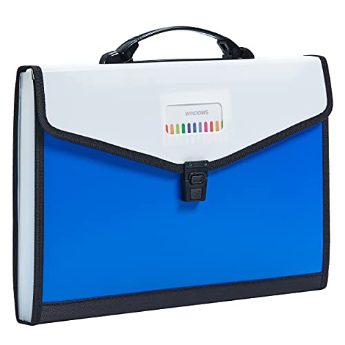Legal Size 13-Pockets Expanding File Folder with Handle, Plastic Accordion Filling File Folder Expandable Monthly Portable Paper Document Organizer for Office School & Home (Blue-1) - color: Blue-1