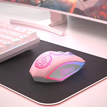 UHURU Gaming Mouse, Wireless Gaming Mouse with 6 Buttons 7 Changeable LED Color up to 10000 DPI, Rechargeable USB Gamer Mouse for PC Laptop (Pink) - color: pink