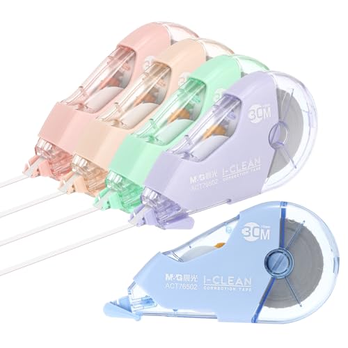 M&G 5Pcs 98 Ft Tape, Correction Tape Tear Resistant Whiteout Tape Fall Resistant Bulk Cute Transparent Dispenser for Classroom Office, Pastel Color