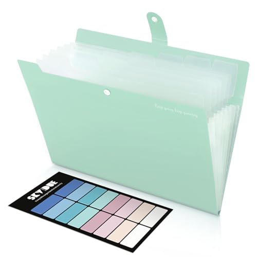 SKYDUE Accordion File Organizer, Expanding File Folder with 8 Pockets, Expandable Document Paper Receipt Organizer, Letter/A4 Size Filing Folder School Office Supplies Turquoise Green - color: Turquoisegreen