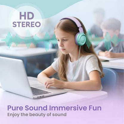 Acer Kids Headphones - 85/94dB Volume Limiter, Foldable Wired Over Ear Headphones for Travel, 3.5mm Jack, Toddler Headphones for School, Travel, iPad, Tablet, Purple Green, HK03 - color: Green-Purple Gradient