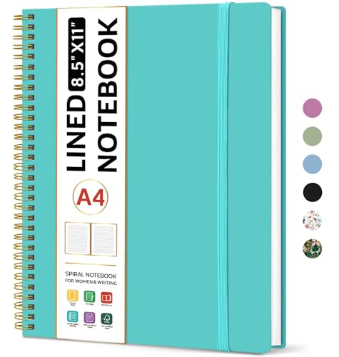 Taja Spiral Lined Notebook, 8.5"x11" Notebooks for Work, Large A4 Journal for Women & Men, College Ruled Journaling Notebook for Writing, Plastic Cover Spiral Journal, Aquamarine - color: E-Aquamarine, style: A - Lined（1Pack）
