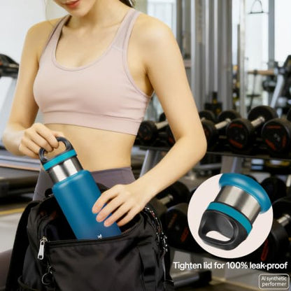 BJPKPK Insulated Water Bottle 32OZ Stainless Steel Water Bottle with Handle Double Walls Vacuum Insulated BPA Free Flask, Indigo Black - color: Indigo Black, size: 32 Ounces