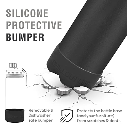 CHILLOUT LIFE 17oz Kids Insulated Stainless Steel Water Bottle with Leak Proof Spout Lid & 144 Stickers - color: Black, style: 17 oz