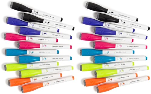U Brands Fine Tip Dry Erase Markers with Eraser, Magnetic Whiteboard Markers, Low Odor, Assorted Bright Colors, Set of 12 (Pack of 2) - size: 1 Count (Pack of 24)