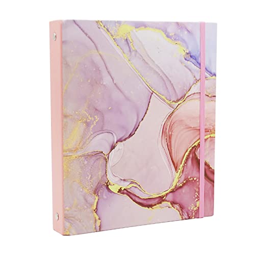 Mini 3 Ring Binder - 5.5 x 8.5 in, 1 Inch with Elastic Cord, Fits Loose Leaf Paper, Sheet Protectors, Recipe Binder, Photo Album Pages - Lightpink Marble - color: Light Pink, size: 5.5x8.5