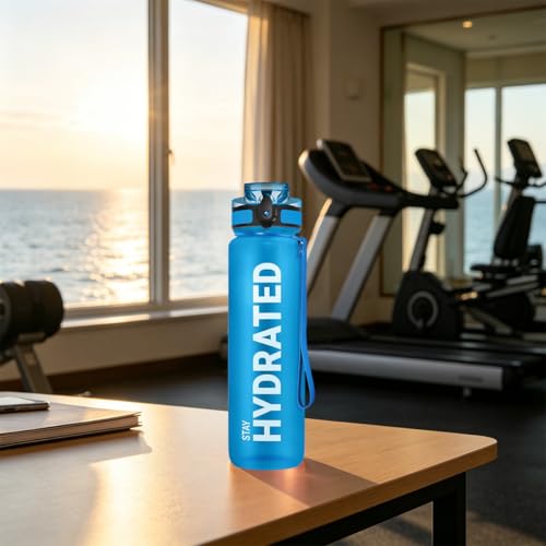 32oz Water Bottle with Time Marker, Leakproof & Motivational Gradient Design, BPA Free, Wide Mouth with Easy Clean Brush for Gym, Travel, Home & Office (Blue) - color: Blue