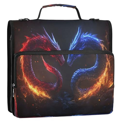 Kigai Dragons 3 Ring Zipper Binder with Handle & Shoulder Strap Expanding File Multiple Pockets Binder Organizer - color: Firing Dragons
